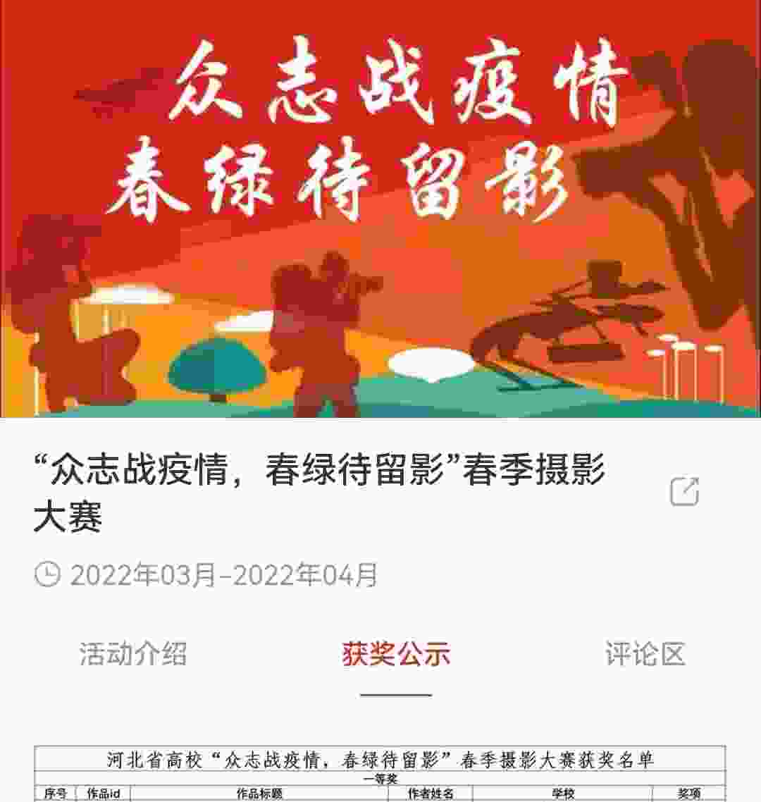喜报!“众志战疫情,春绿待留影”春季摄影大赛获奖名单出炉~