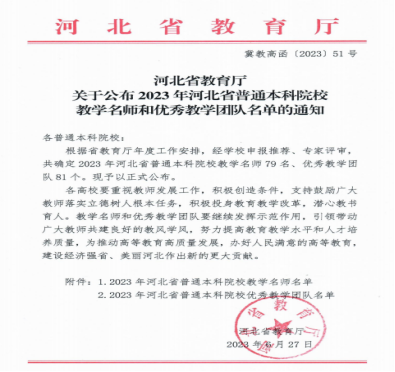 Beat365教师薛芳及工程与造价专业教学团队分获河北省“教学名师”、“优秀教学团队”荣誉称号