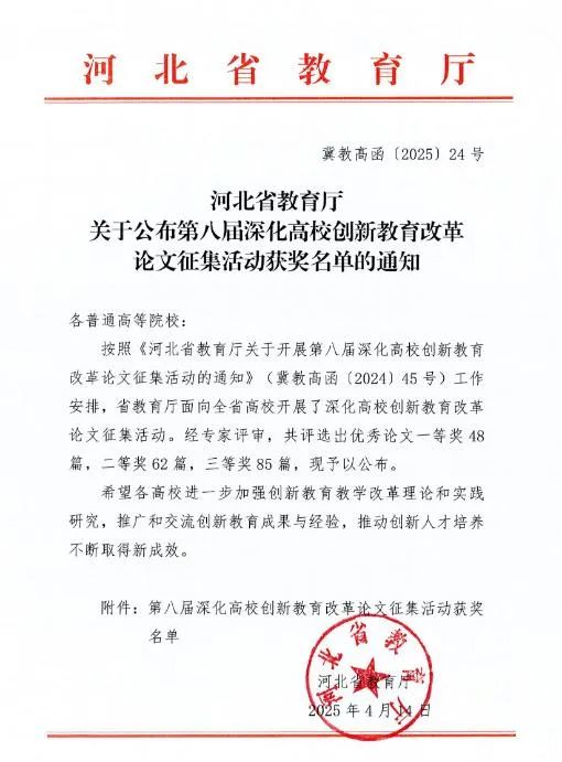 我院教师在河北省深化高校创新教育改革论文征集活动中喜获佳绩